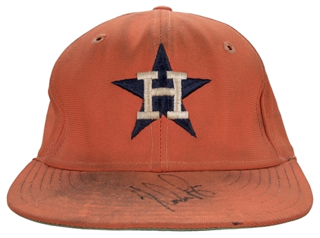1980-82 Nolan Ryan Game Used and Signed Houston Astros Orange Cap (MEARS & PSA/DNA)